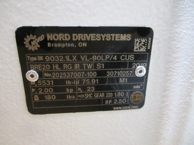 NORD DRIVE SYSTEMS SK90LP/4CUSBRE20HLRGIRTW SK9032.1LX VL-90LP/4CUS 230/460V 5.60/2.80A NSMP