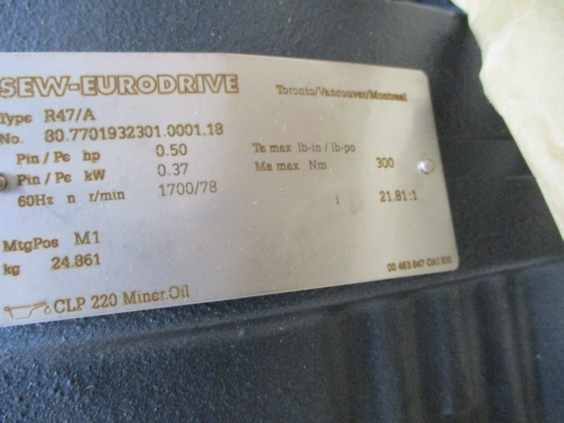 SEW-EURODRIVE R47DRS71S4BE05HR 230/460V 1.84/0.92A NSMP