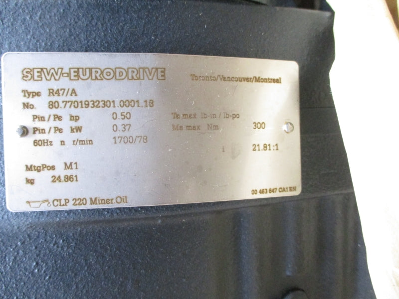 SEW-EURODRIVE R47DRS71S4BE05HR 230/460V 1.84/0.92A NSMP