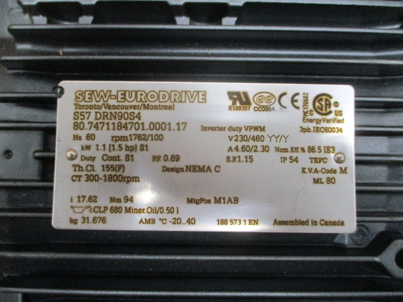 SEW-EURODRIVE S57DRN90S4 230/460V 4.60/2.30A NSMP