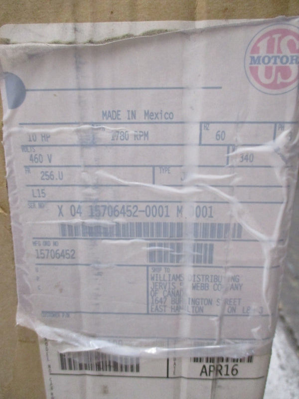 US MOTORS 10 HP 256U FRAME 15706452-100 460V 11.70A NSMP