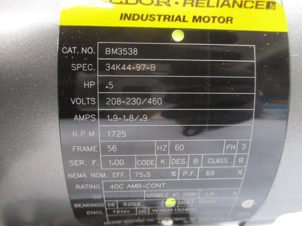 BALDOR BM3538 34K44-97-B 208-230/460V 1.9-1.8/.9A NSMP