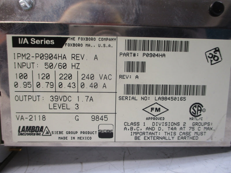 LAMBDA ELECTRONICS IPM2-P0904HA 240VAC 0.95A REV. A NSNP