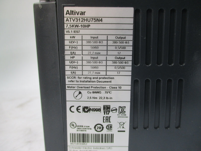 SCHNEIDER ELECTRIC ATV312HU75N4 380-500V 27.7A (AS PICTURED) NSMP