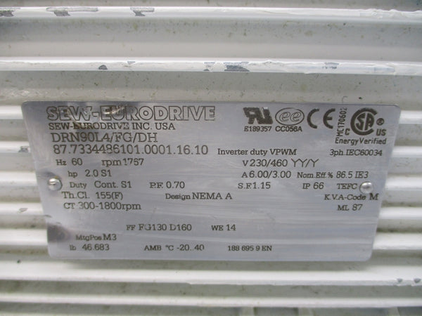 SEW-EURODRIVE DRN90L4/FG/DH 230/460V 6.00/3.00A NSNP