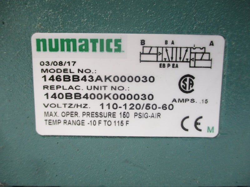 NUMATICS 146BB43AK000030 110-120V .15A 150PSI NSNP