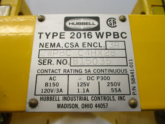 HUBBELL 2016WPBC 2WPBCC4HX28 120VAC 5A UNMP
