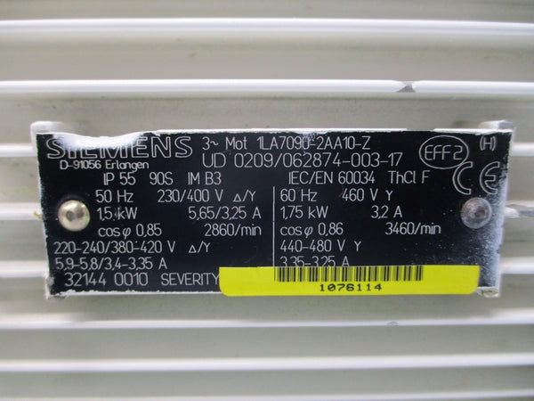 SIEMENS 1LA7090-2AA10-Z 230/400-460V 5.65/3.25-3.2A (WHITE) NSNP