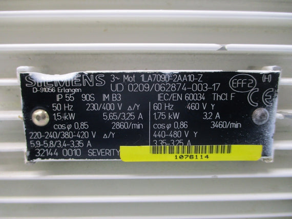 SIEMENS 1LA7090-2AA10-Z 230/400-460V 5.65/3.25-3.2A (WHITE) NSNP