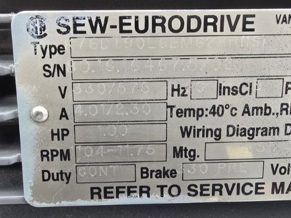 SEW-EURODRIVE K76DT90L6BMG2HR(IS) 330/575V 4.01/2.30A NSNP