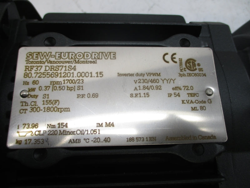 SEW-EURODRIVE RF37DRS71S4 230/460V 1.84/0.92A (BLACK) NSNP