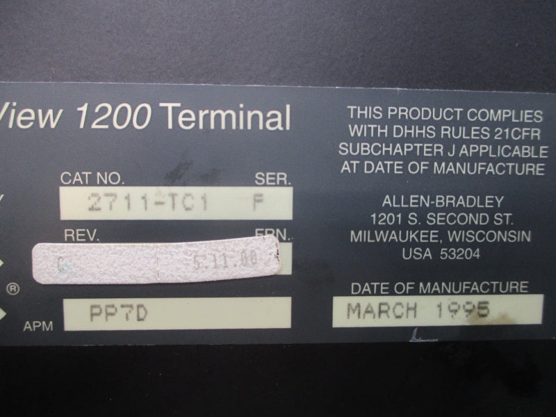 ALLEN BRADLEY 2711-TC1 SER. F F/W 5.11.00 250VAC 10A REV. C UNMP