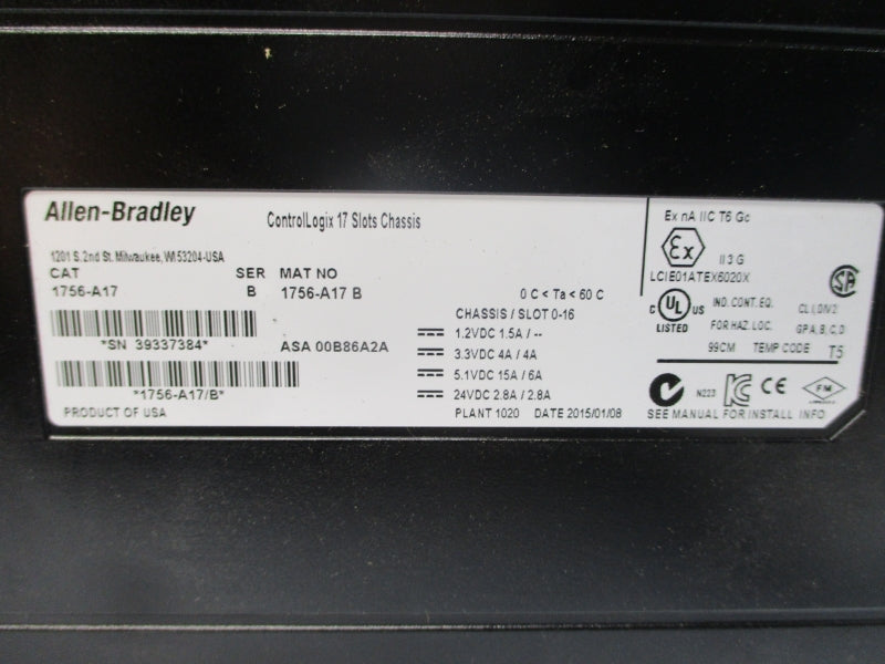 ALLEN BRADLEY 1756-A17 SER. B 24VDC 15A NSMP