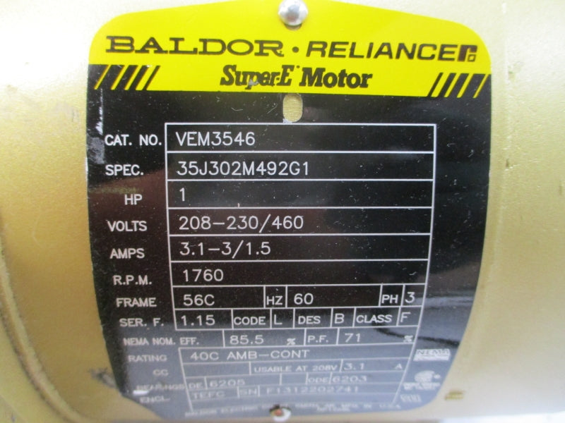BALDOR VEM3546 35J302M492G1 208-230/460V 3.1-3/1.5A NSNP