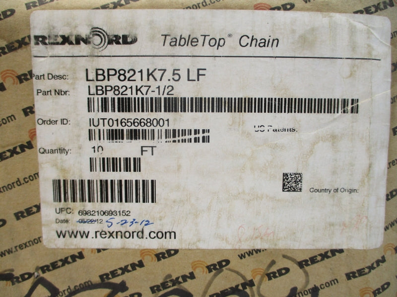 REXNORD LBP821K7-1/2 LBP821K7.5LF 10' NSMP