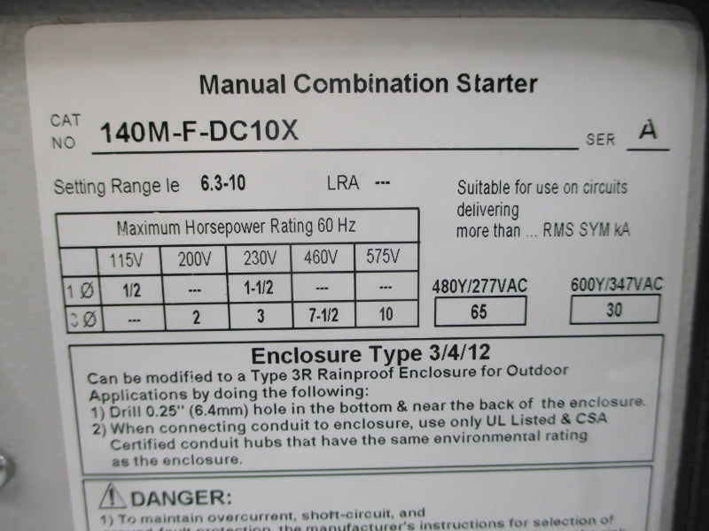 ALLEN BRADLEY 140M-F-DC10X SER. A 277/347VAC 65A NSNP