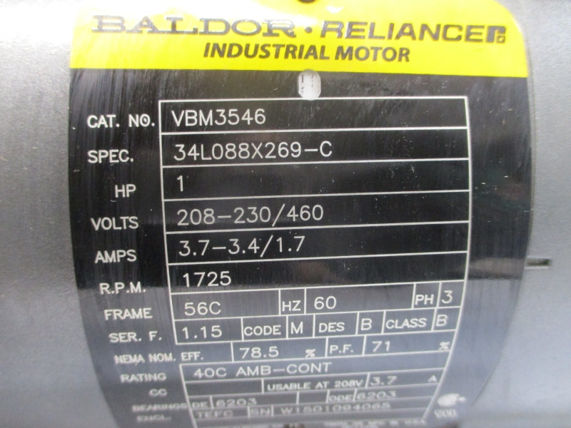 BALDOR VBM3546 34L088X269-C 208-230/460V 3.7-3.4/1.7A NSMP