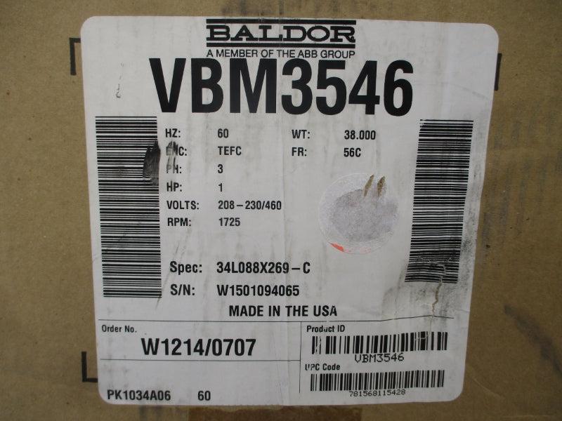 BALDOR VBM3546 34L088X269-C 208-230/460V 3.7-3.4/1.7A NSMP