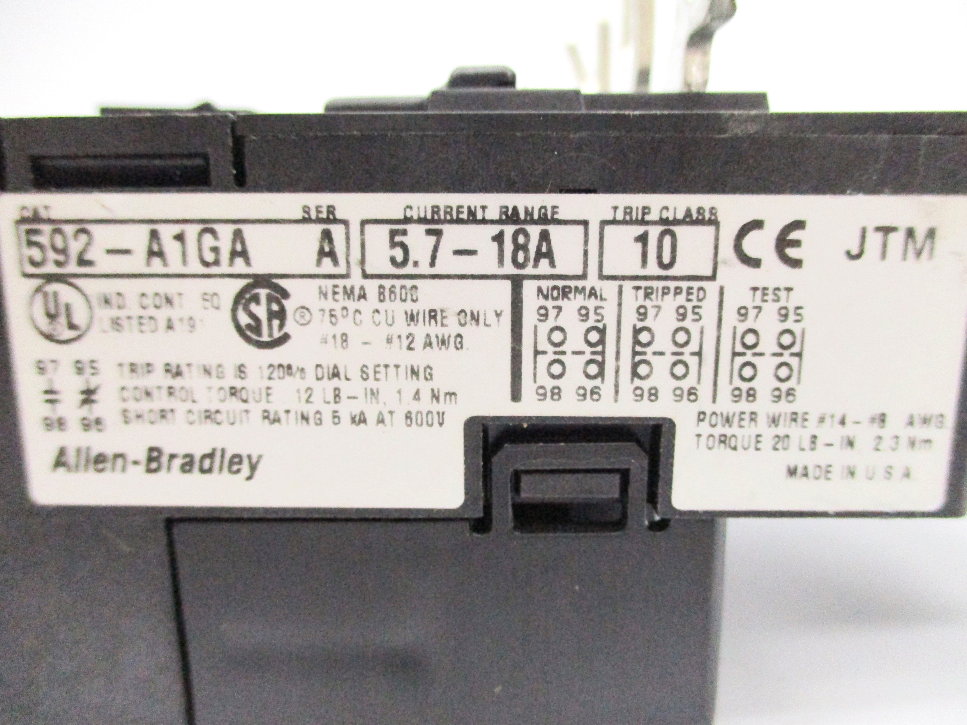 ALLEN BRADLEY 592-A1GA SER. A 600V 5.7-18A NSNP