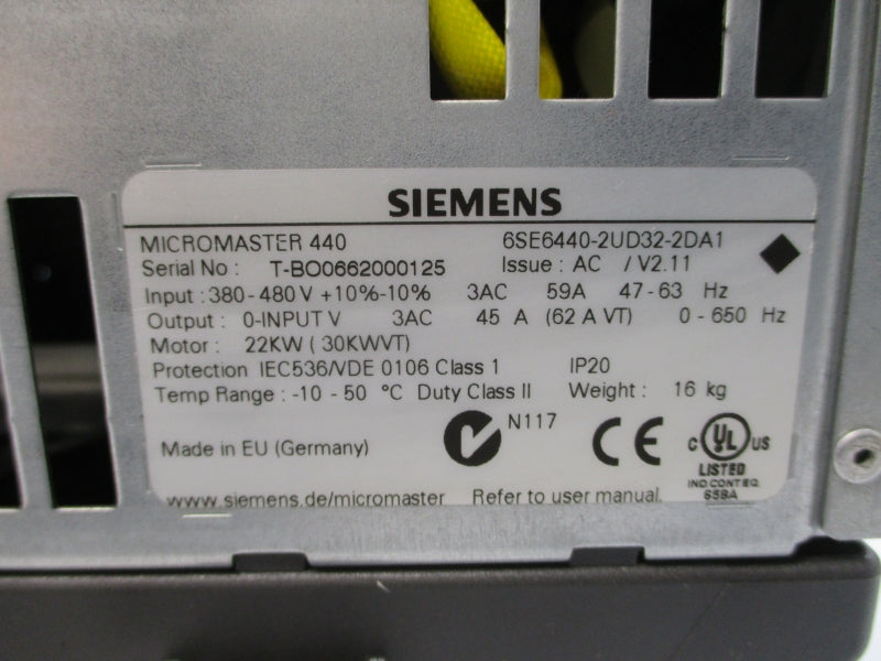 SIEMENS 6SE6440-2UD32-2DA1 380-480VAC 59A NSNP