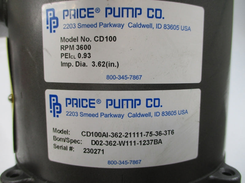 PRICE PUMP CD100AI-362-21111-75-36-3T6 VM3541 34A63-255 230/460V 2.6/1.3A NSNP