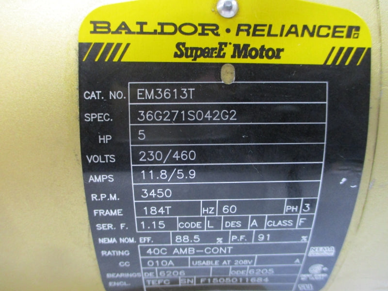 BALDOR EM3613T 36G271S042G2 230/460V 11.8/5.9A NSNP