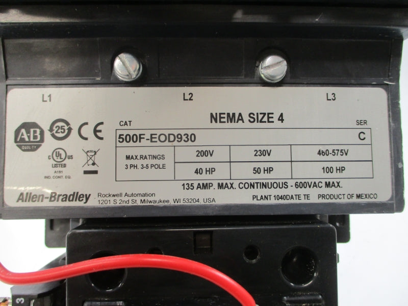 INDUSTRIAL SPARE PART 500F-EOD930 SER. C 110/115-120V 135A NSNP