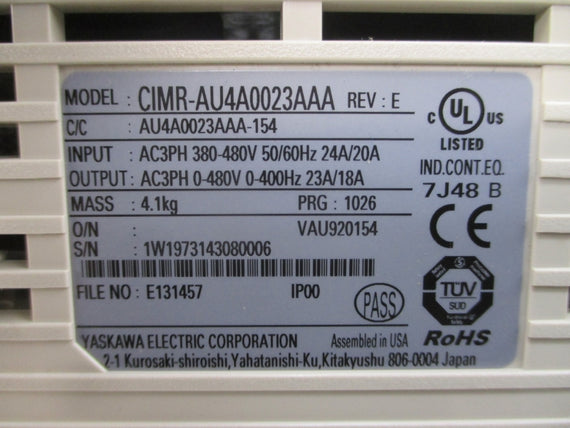 YASKAWA CIMR-AU4A0023AAA 380-480VAC 24/20A REV. E NSMP