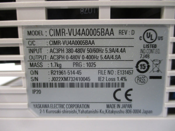 YASKAWA CIMR-VU4A0005BAA 380-480VAC 5.9/4.4A REV. D NSMP