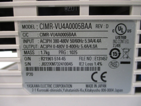 YASKAWA CIMR-VU4A0005BAA 380-480VAC 5.9/4.4A REV. D NSMP