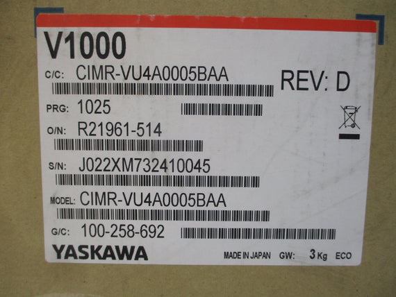YASKAWA CIMR-VU4A0005BAA 380-480VAC 5.9/4.4A REV. D NSMP