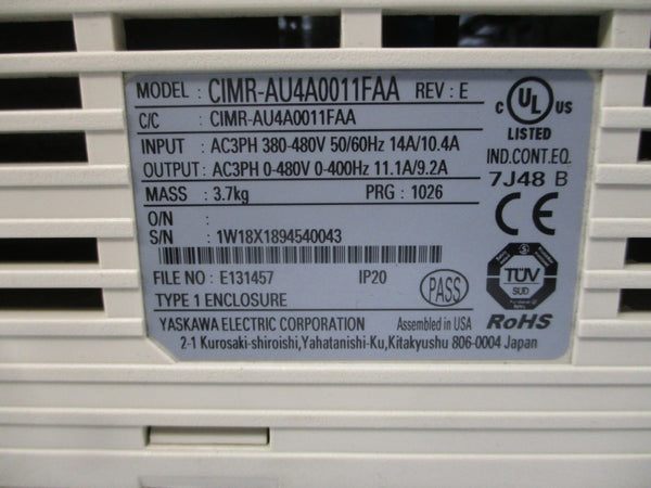 YASKAWA CIMR-AU4A0011FAA 380-480VAC 14/10.4A REV. E UNMP