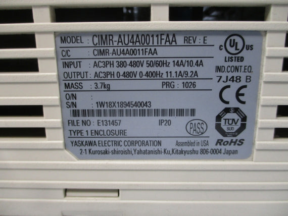 YASKAWA CIMR-AU4A0011FAA 380-480VAC 14/10.4A REV. E UNMP