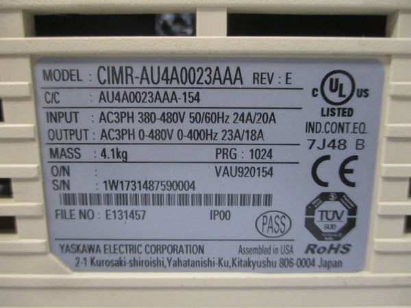 YASKAWA CIMR-AU4A0023AAA 380-480VAC 24/20A REV. E UNMP