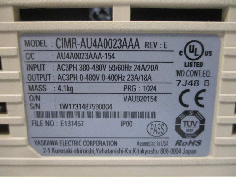 YASKAWA CIMR-AU4A0023AAA 380-480VAC 24/20A REV. E UNMP