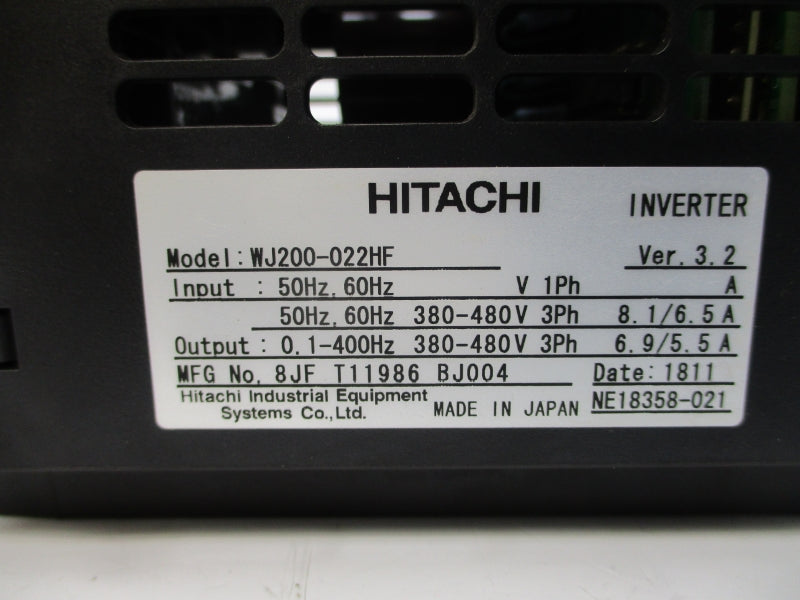 HITACHI WJ200-022HF 380-480V 8.1/6.5A NSMP