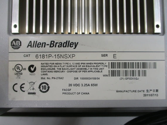 ALLEN BRADLEY 6181P-15NSXP SER. E 20VDC 3.25A NSNP