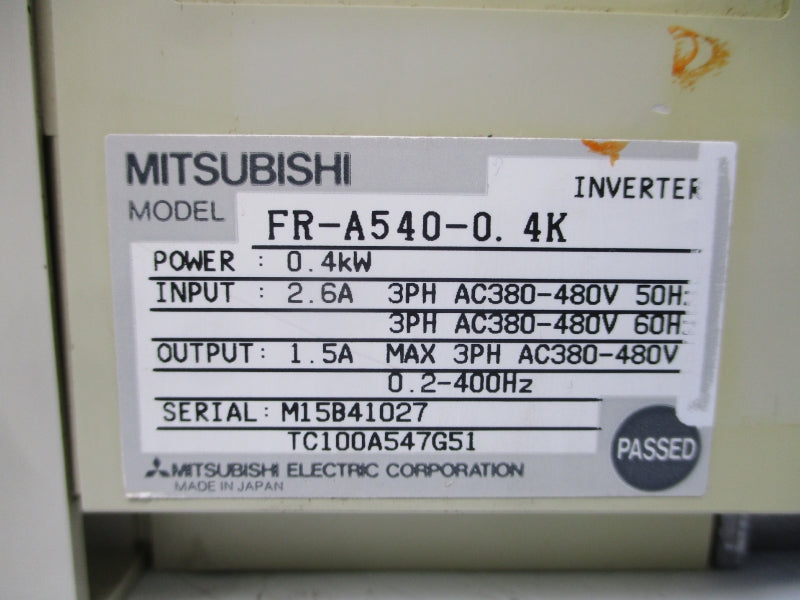 MITSUBISHI FR-A540-0.4K 380-480VAC 2.6A UNMP