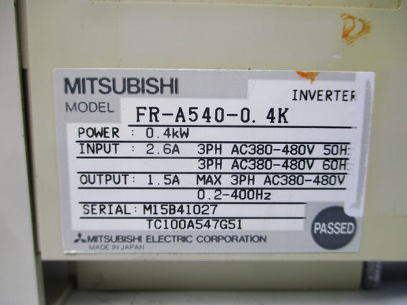 MITSUBISHI FR-A540-0.4K 380-480VAC 2.6A UNMP