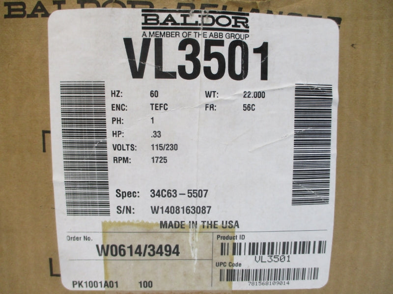 BALDOR VL3501 34C63-5507 115/230V 6/3A NSMP