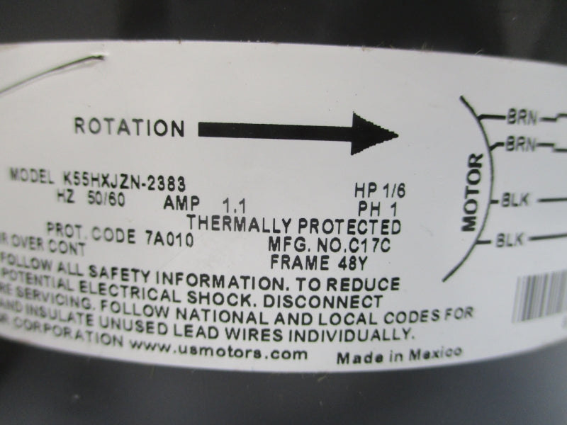 US MOTORS 6135 K55HXJZN-2383 208/230V 1.1A NSMP