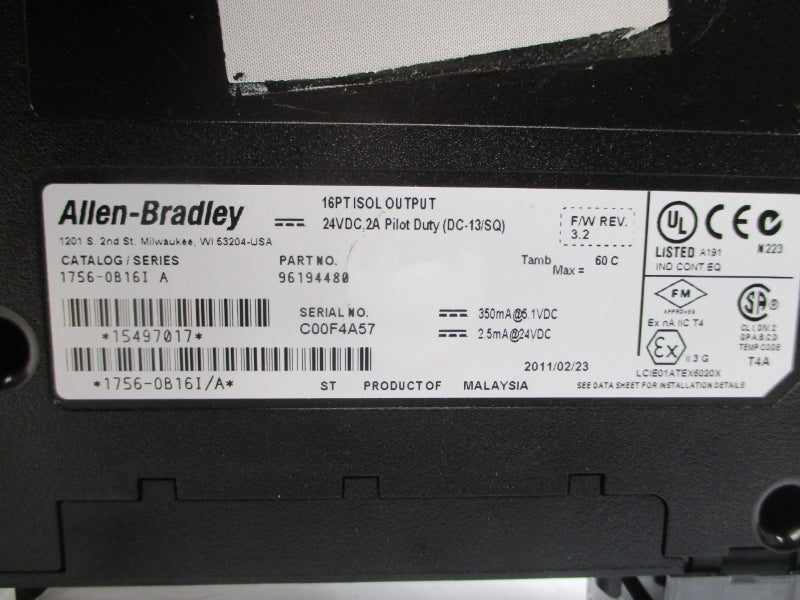 ALLEN BRADLEY 1756-OB16I SER. A F/W 3.2 24VDC 2A NSMP