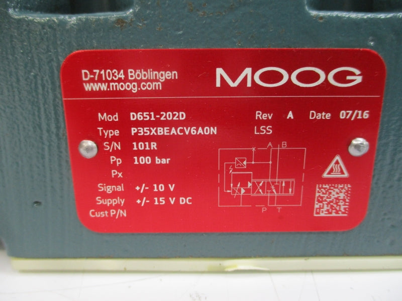 MOOG D651-202D P35XBEACV6A0N 15VDC REV. A NSNP
