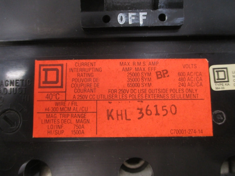SQUARE D KHL36150 600VAC 150A NSNP