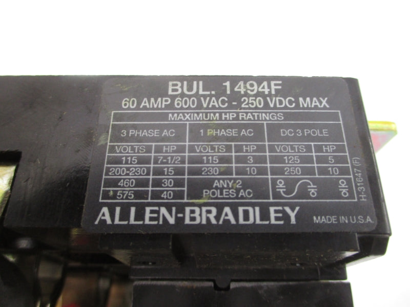 ALLEN BRADLEY 1494F-N60 SER. A 600VAC 60A NSNP