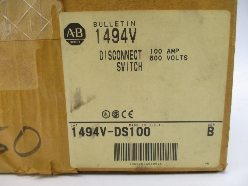 ALLEN BRADLEY 1494V-DS100 SER. B 600V 100A (BR/WH) NSMP