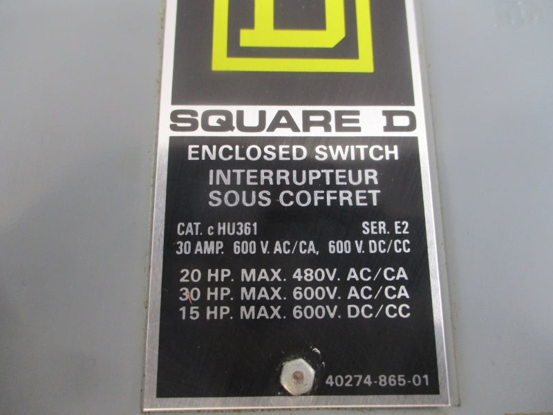 SQUARE D HU361 SER. E2 600VAC 30A UNMP