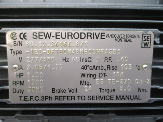 SEW-EURODRIVE DFT80N4BMG05HFASB1 277/480V 3.05/1.77A NSNP