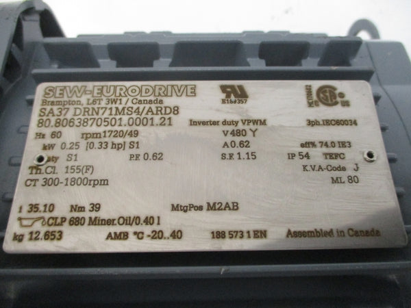SEW-EURODRIVE SA37DRN71MS4/ARD8 480V 0.62A NSNP