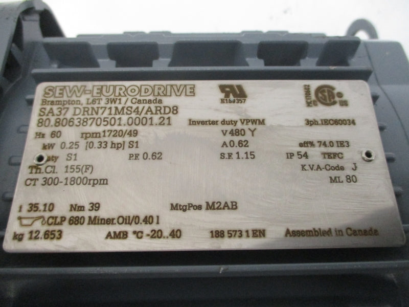 SEW-EURODRIVE SA37DRN71MS4/ARD8 480V 0.62A NSNP